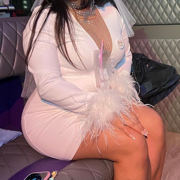 Feather Trim Rhinestone Dress - Picture 2 of 2